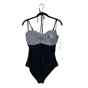 FULLFITALL Swimsuit Women's Size 12 Black White Striped One Piece Padded NWT